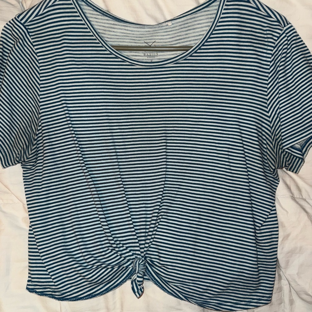 Striped Knot-Front Top - Blue and White